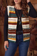 Multicolour Striped Button Front Sleeveless Knit Regular Fit Sweater Vest